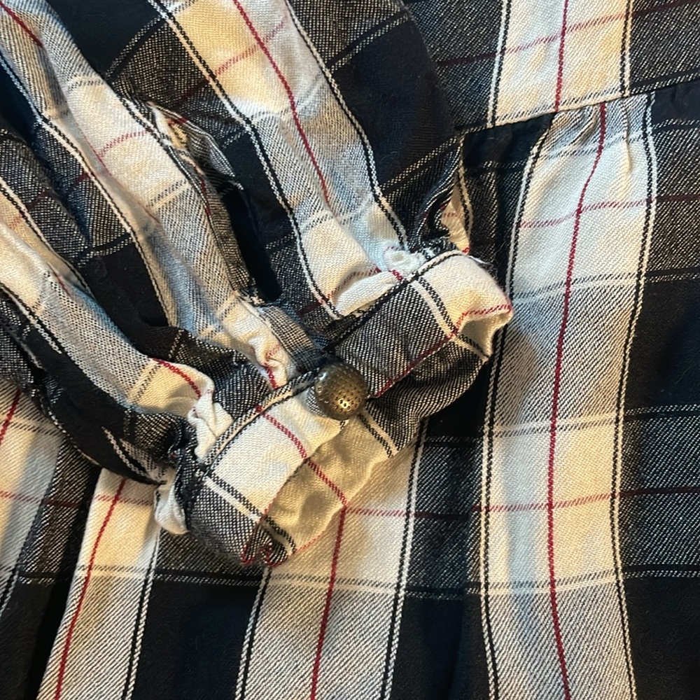 Anthropologie Maeve Amber Plaid Tiered Tunic Mini Dress Black White Women’s XS - Picture 5 of 5